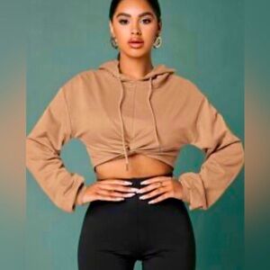 hooded long sleeve top or sweatshirt w/twist front & side zipper NEW tags XS/S